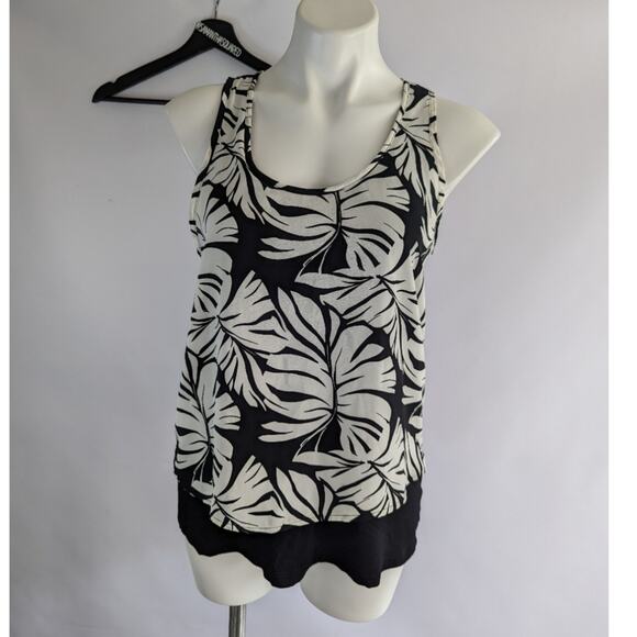 Pleione palm leaf print double layer tank top Sz XS - Picture 4 of 6